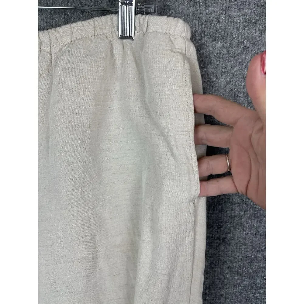 H&M Linen Blend Strech Palazzo Pants, Drawstring Size Large Off White Boho Lagon